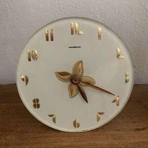 Art Deco General Electric Round Clock White Gold Mirrored Glass 5F52 Not Working